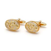 Abotoaduras banhadas a ouro para homens com formato oval e zircônia Abotoaduras banhadas a ouro para homens com formato oval e zircônia