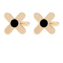 Abotoaduras banhadas a ouro para homens, modernas, em forma de X, preto, centro Abotoaduras banhadas a ouro para homens, modernas, em forma de X, preto, centro
