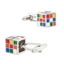 Abotoaduras com design colorido de cubo de Rubik para homens em cobre Abotoaduras com design colorido de cubo de Rubik para homens em cobre