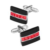 Abotoaduras: elegante ônix preto e cristal vermelho para homens Abotoaduras: elegante ônix preto e cristal vermelho para homens