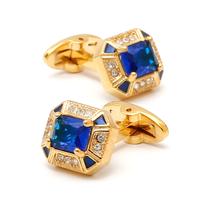 Abotoaduras: elegante, quadrada, zircônia azul, cobre banhado a ouro Abotoaduras: elegante, quadrada, zircônia azul, cobre banhado a ouro