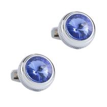 Abotoaduras elegantes redondas de strass azul para homens em liga leve Abotoaduras elegantes redondas de strass azul para homens em liga leve