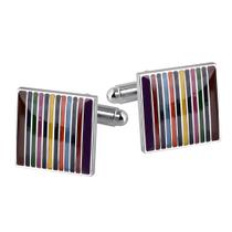 Abotoaduras para homens, quadradas, multicoloridas, com design de esmalte listrado