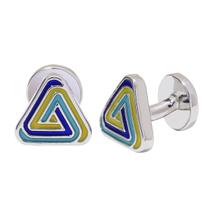 Abotoaduras, triângulo geométrico, design de esmalte colorido Abotoaduras, triângulo geométrico, design de esmalte colorido