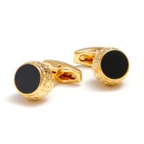 Abotoaduras vintage banhadas a ouro com esmalte preto para homens