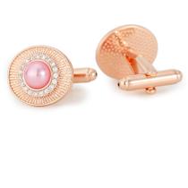 Abotoaduras vintage banhadas a ouro rosa com pérola rosa e zircão Abotoaduras vintage banhadas a ouro rosa com pérola rosa e zircão
