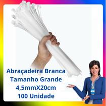 Abraçadeira Nylon Branca Cinta Plástica Para Cabos Tamanho Grande 20CM X 4,5mm Com 100 Unidades
