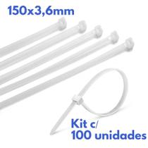 Abraçadeira Nylon Branco 150x3,6mm GoOffice - Kit c/100 Unidades Abraçadeira Nylon Branco 150x3,6mm GoOffice - Kit c/100 Unidades