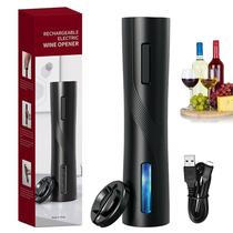 Abridor automático de garrafas de vinho elétrico USB com cortador de papel usb rechargable Red Wine Corkscrew Kitchen Bar Tool Abridores(Preto)