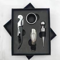 Abridor De Vinho 4 Pçs Kit Saca Rolha Estojo Presente