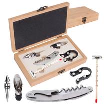 Abridor De Vinho Maleta Madeira Kit 5 Pçs Saca Rolhas Luxo