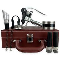 Abridor de Vinho Saca Rolha Profissional + Acessórios Premium - Maleta Couro Marrom Abridor de Vinho Saca Rolha Profissional + Acessórios Premium - Maleta Couro Marrom