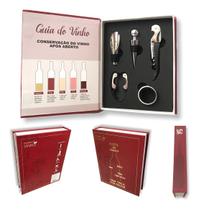 Abridor Kit Vinho Livro Guia Saca Rolhas Corta Gotas Tampa 5 Peças - BM36