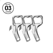 Abridor Multiuso Garrafa Lata Combinado Inox Manual Kit Com 3