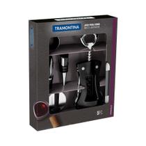 Abridor Saca Rolhas Tramontina Inox Harmoniza 5 Peças Preto