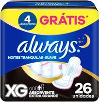 Absorvente Always Noites Tranquilas Cobertura Suave XG com Abas 26 unidades