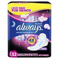 Absorvente Always Noites Tranquilas Suave Com Abas 32 Unidades