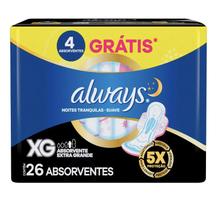 Absorvente always noites tranquilas suave xg c/abas c/26 und