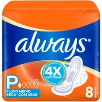 Absorvente Always Seca Tamanho P com Abas 8 Unidades