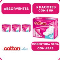 Absorvente Cotton Cobertura Seca - Sem Aba - Kit 3 - 8 Un