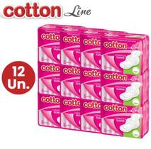 Absorvente Cotton Line Com Abas - Kit Com 12 Unidades