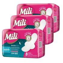 Absorvente Fluxo Intenso c/abas Noturno MILI 24 Pacotes c/ 8 Absorvente Fluxo Intenso c/abas Noturno MILI 24 Pacotes c/ 8