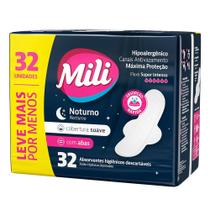Absorvente Higiênico Descartável Noturno Suave com Abas (MILI) - 32 Unidades