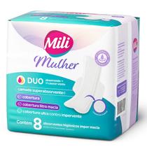 Absorvente Higiênico Feminino Mili Mulher Duo 8 Unidades Superabsorvente, Anatômico, Hipoalergênico