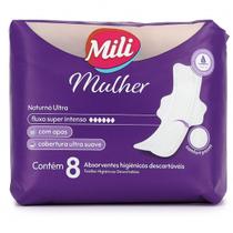 Absorvente Mili Mulher Noturno Ultra c/ Abas - 8 Un Fluxo super Intenso
