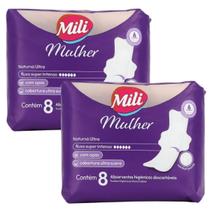 Absorvente Mili Mulher Noturno Ultra com Abas - 2 Pacotes com 8 Unidades (16 Total) - Fluxo Super Intenso Absorvente Mili Mulher Noturno Ultra com Abas - 2 Pacotes com 8 Unidades (16 Total) - Fluxo Super Intenso
