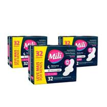 Absorvente Mili Noturno Com Abas Suave 32unidades Kit com 3 unidades total 96 absorventes Absorvente Mili Noturno Com Abas Suave 32unidades Kit com 3 unidades total 96 absorventes