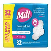 Absorvente Mili Protetor Total Suave com Abas - Embalagem com 32 Unidades Absorvente Mili Protetor Total Suave com Abas - Embalagem com 32 Unidades