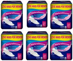 Absorvente Naturalmente Mais Conforto com Abas 8 Unidades Kit com 6