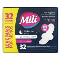 Absorvente Noturno Mili Suave com Abas 32 Unidades Máxima Proteção e Conforto