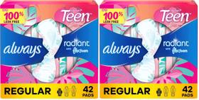 Absorventes Femininos Always Radiant Teen Tamanho 1 Regular 42 Unidades x2