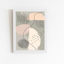 Abstrato Minimalista Bege Arte Quadro Moldura Branca 60x40cm