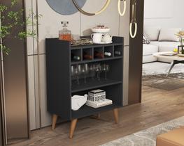 ABuffet Aparador Intense Bar Drink Adega com Prateleira Nichos 4 Pés em Madeira Pés Palitos Espaço para até 5 Garrafa para Sala Cantinho do Café Preto