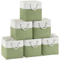 Acabamento do cesto de armazenamento Bo Fabric Cubes, pacote com 6 cubos de 28 x 28 cm branco/verde