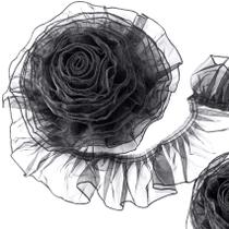 Acabamento em tecido: ANCIRS, organza, com babados, renda plissada de 9 metros, preta