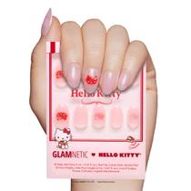 Acabamento em veludo vermelho Press On Nails Glamnetic x Hello Kitty