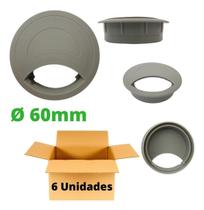 Acabamento Passa Fio Mesa Móveis Cabo 60mm Cinza - 6 Unid.
