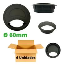 Acabamento Passa Fio Mesa Móveis Cabo 60mm Preto - 6 Unid.