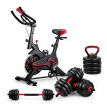 Academia Completa em Casa Bike Spinning 6kg e Kit Musculação 6 em 1 Ajustável 15kg Ahead Sports