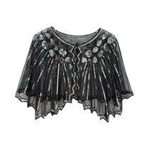 Acessório De Vestido Vintage Anos 20: Xale Curto Estilo Flapper Com Lantejoulas E Miçangas, Capa De