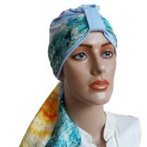 Acessório Feminino Lenço Turbante liso faixa estampado pronto para usar AZUL CLARO