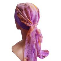 Acessório Feminino Lenço Turbante Pré amarrado pronto para usar faixa de cor Lavanda lenço estampado