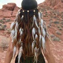 Acessório para Cabelo Feminino com Penas e Borlas Faixa Estilo Hippie Boêmia