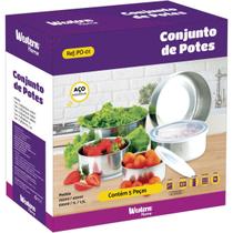 Acessório Para Casa Conjunto Potes Aço Inox 5 Pcs