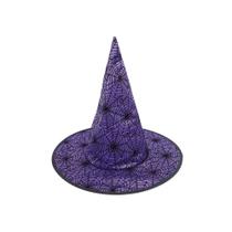 Acessório para Fantasia de Halloween Chapeu de Bruxa Roxo 40cm com Detalhe de Teia Viuva Negra