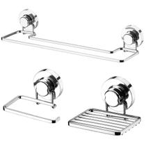 Acessórios Banheiro com Ventosa Toalheiro Papeleira Saboneteira Faciliti Cromado